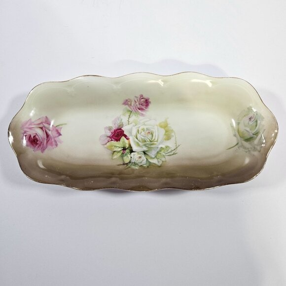 Vintage Mignon ZS and Co Bavaria Porcelain Rose Pattern Oval Celery Serving Dish - Picture 1 of 14